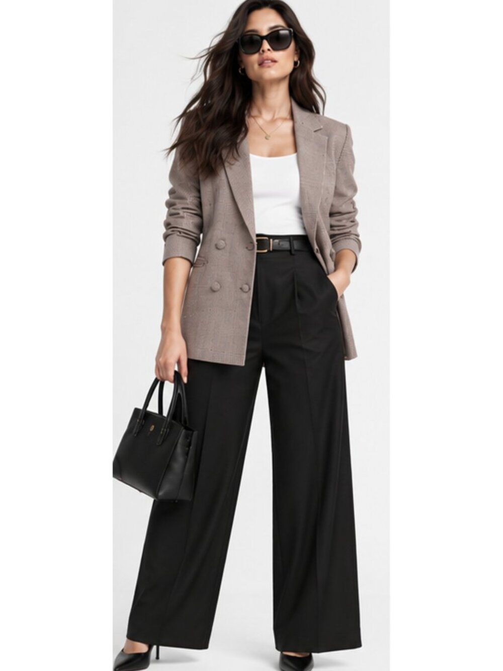VILA Double-Breasted Blazer – Brown Check | US 6 (S) | Like New